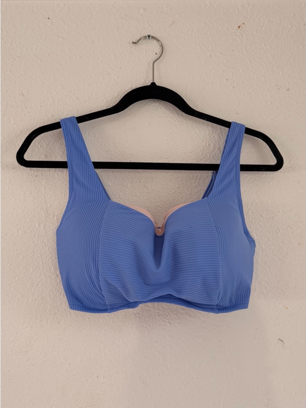 Supportive Blue Ribbed Swim Suit Top